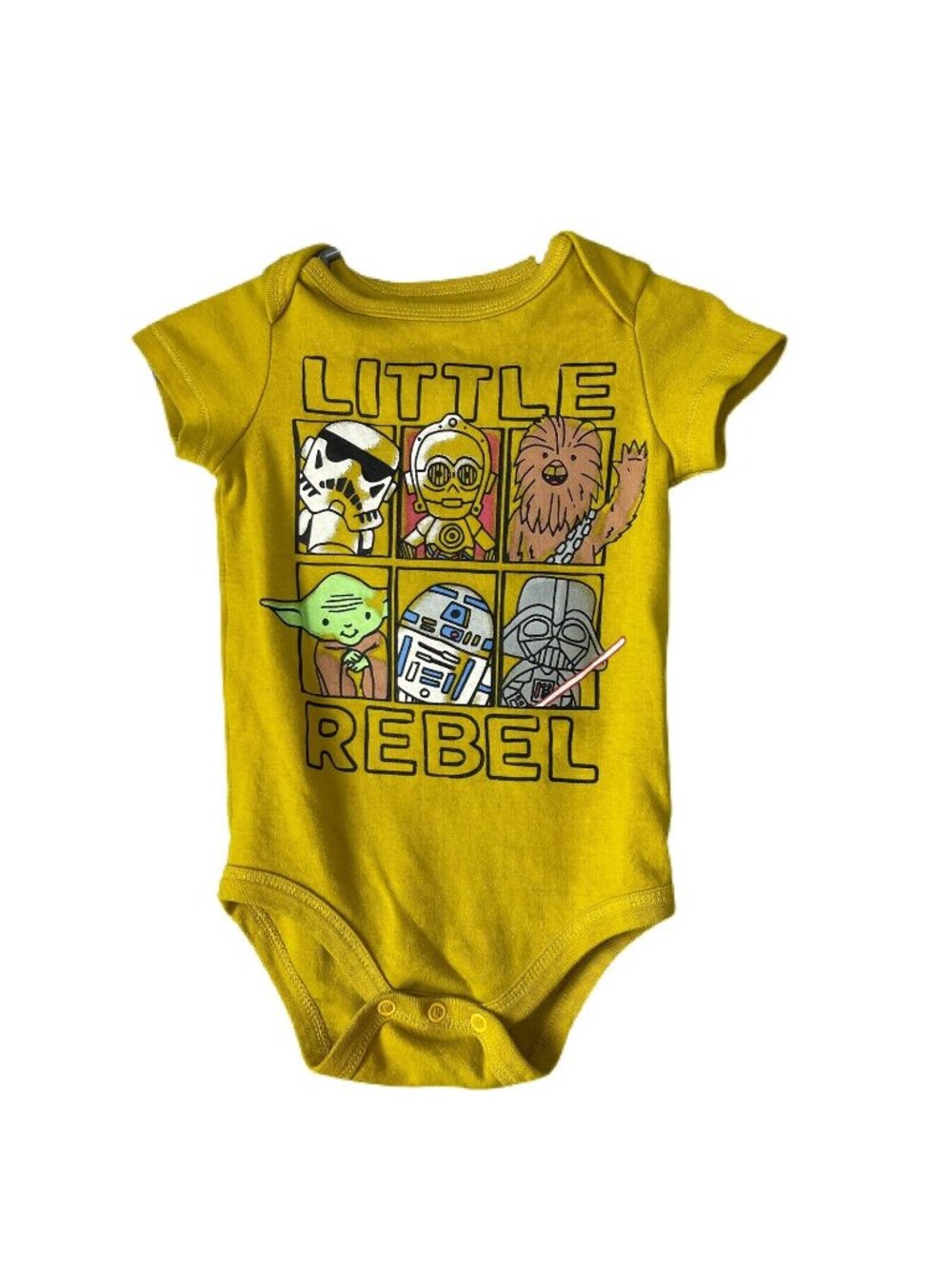 Star Wars Baby One Piece Yellow 12M Cotton Blend Graphic Little Rebel Short Slee